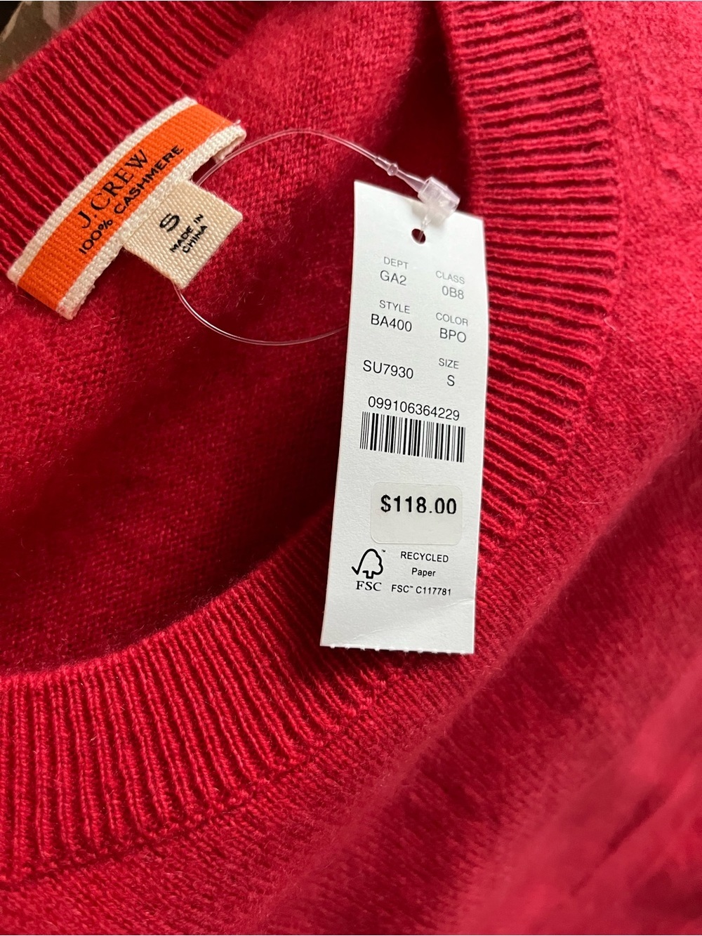 J. Crew Red Cashmere Crewneck Sweater NWT - Picture 4 of 6